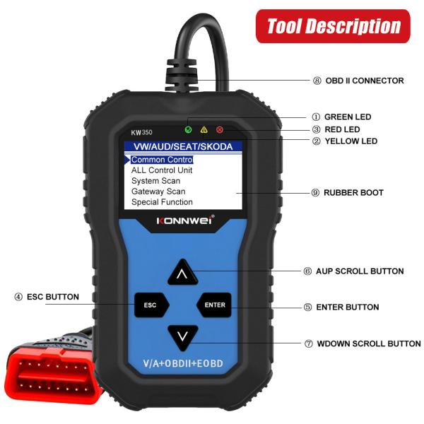 German vehicles Car Diagnostic Code Scanner device KW350 full system OBD2 EOBD protocol