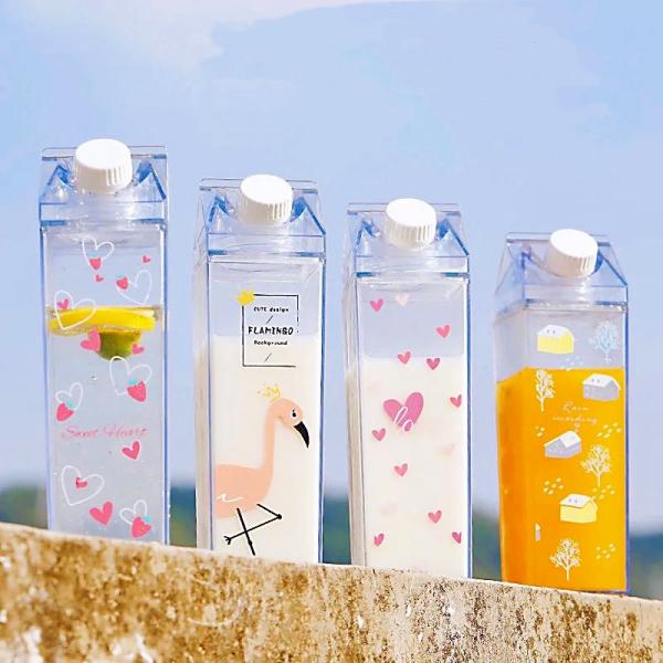 Customized Logo Acceptable 500ml 1000ml Transparent Acrylic Milk Carton Water Bottle