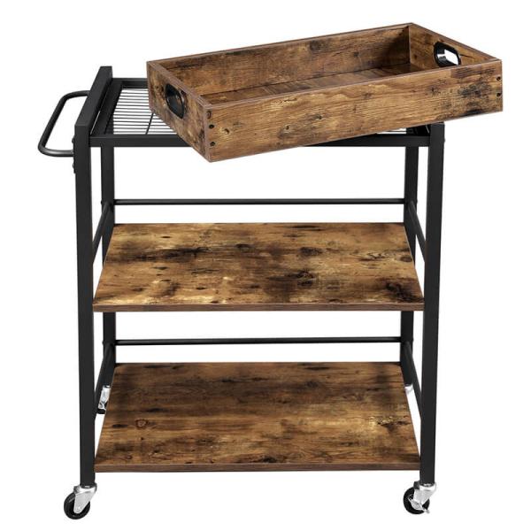 Kitchen Bar Cart for Sale, Industrial Trolley Cart, Rolling Cart with Removable Tray, Kitchen Furniture, LRC72X