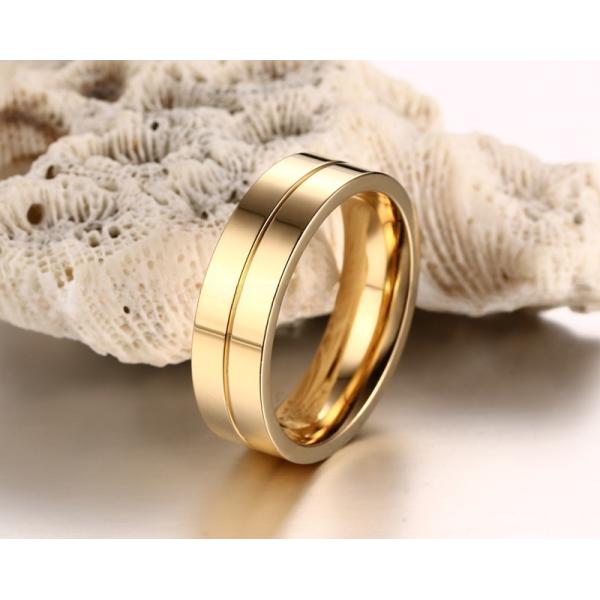 Anneaux de mariage en acier inoxydable de 6 mm avec incrustation de pierre CZ plaqué en or