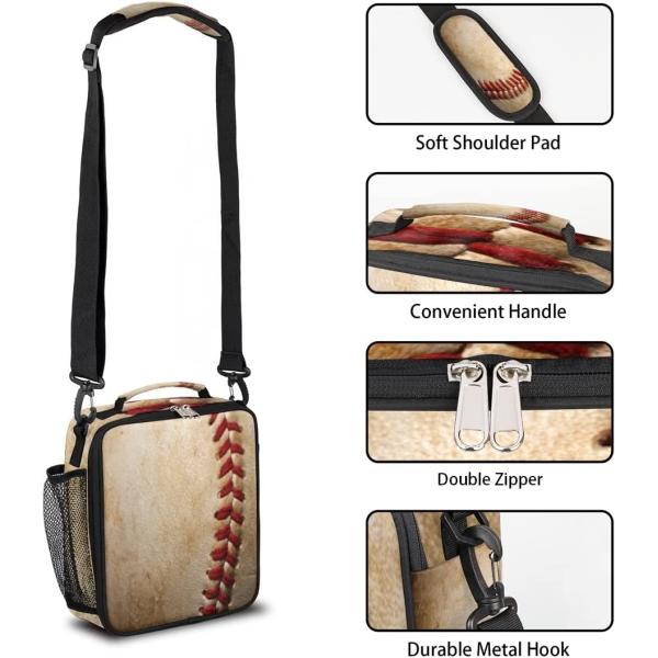 Kids Lunch Cooler Bag Insulated Baseball Prints Lunch Tote Bags