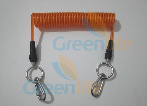 Bright Orange Plastic Cable Core Safety Spring Tool Leash W/Stainless Steel Rings&Carabiners