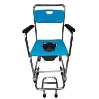 Blue Medical Safety Shower Toilet Chair With Wheels Easy Cleaning