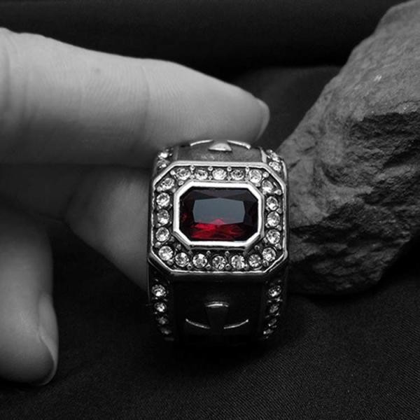 Vintage Inlay Mens Gothic Stainless Steel Band Ring with RED Cubic Zircon (SA566RED)