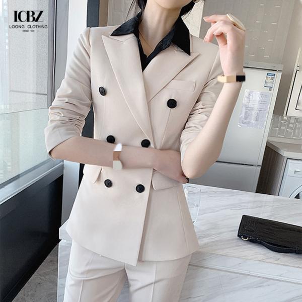 Нетканый женский офисный белый костюм 2023 верхний и брюки с одним кнопкой блейзер
