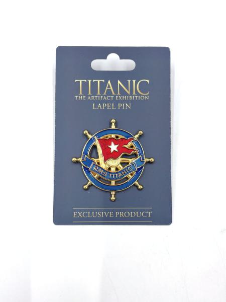 Titanic Legacy Artisan Crafted Lapel Pin Ship Wheel Vibrant Red Flag Soft Enamel