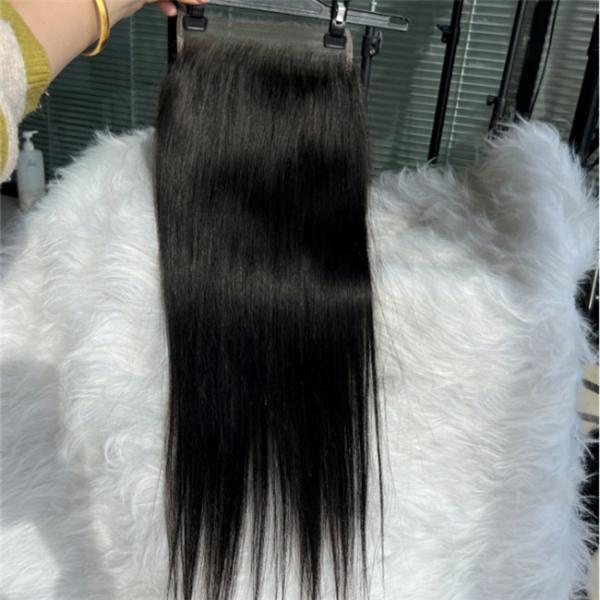 Linha de cabelo pré-cortada Suíça HD 5x5 Fechamento de renda Cabelo humano reto