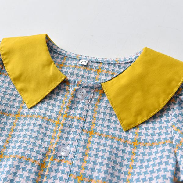Plaid Lapel Bubble Short Sleeved Princess Dress Summer Children'S Clothing