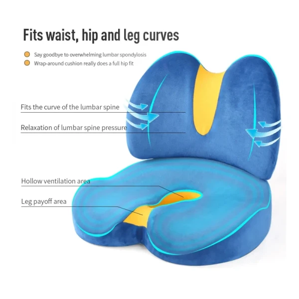 2 in 1 Memory Foam Seat Cushion with Back Support Cushion 35.2X41X9.5cm / 38.6x27x10cm