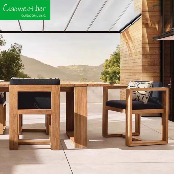 Modern Design Solid Wood Dining Set for Outdoor Furniture Teak Wood Side Chair and Armchair in Courtyard Garden Dining