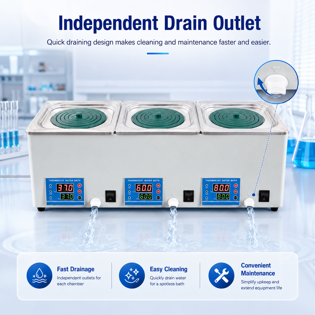 Cenlee HH-S3 Digital Triple Chamber Water Bath 220V 900W for Chemical Research, Sample Preparation and Quality Control Testing