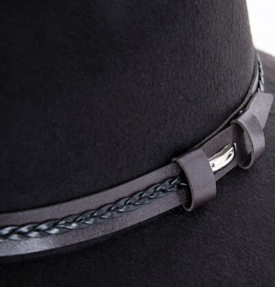 BRAID LEATHER TRIM FEDORA BLACK