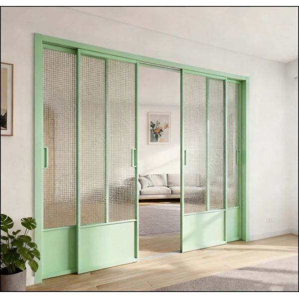 French vintage triple linkage sliding door, kitchen glass door, aluminum alloy partition door, living room balcony, floor rail sliding door
