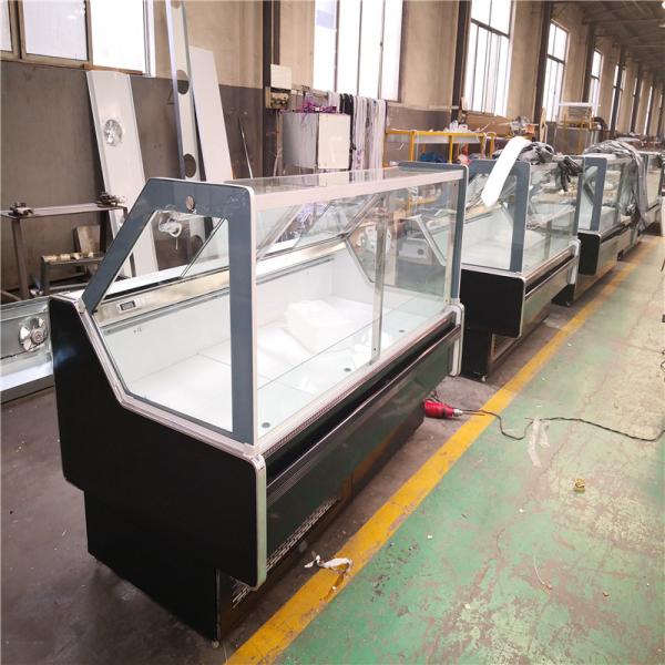 Supermarket Cooked Food Display Refrigerator Curved Glass Deli Case With Sliding Door