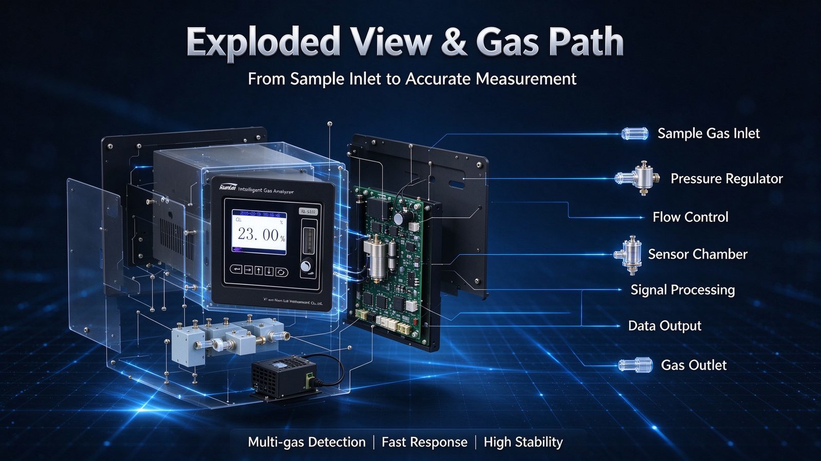 Multi Infrared Online Gas Analyzer CH4 CO CO2 SF6 SO2 CnHm NH3 With Sound Alarm