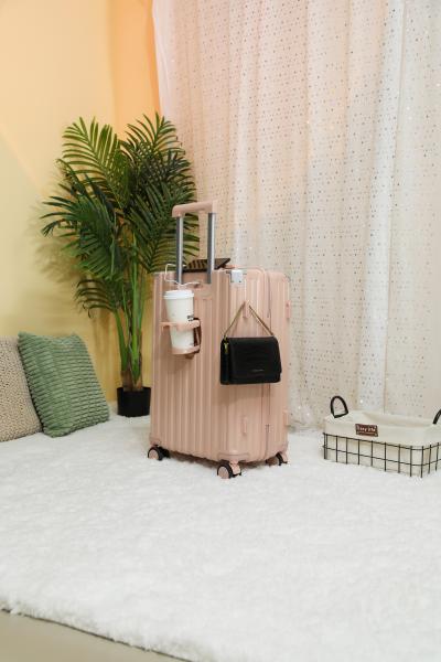 La mejor venta de equipaje ROSA Nuevo portavasos Rueda universal silenciosa caja de contraseña para equipaje de viaje Equipaje de concha dura ABS