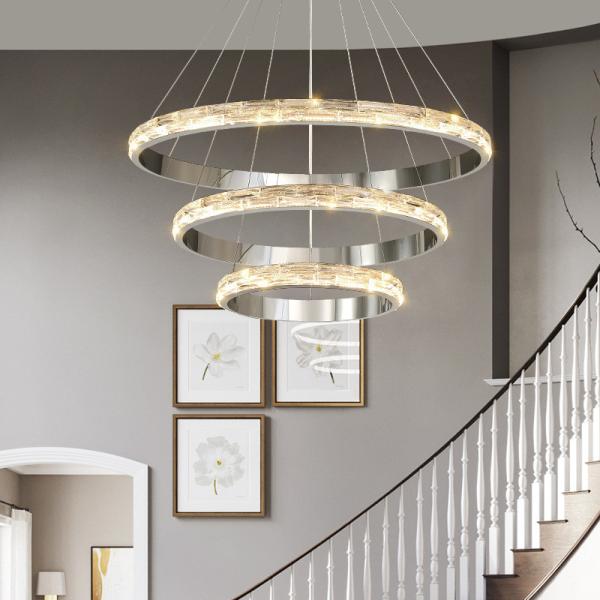 Modern Hotel Lobby Crystal Chandelier Villa Living Room Loft Staircase Round Ring Chandelier Pendant Lighandelier