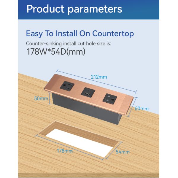 Custom Furniture Recessed Power Bar Electrical Outlet For Drawer Cabinet Workbench