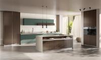 Armoires de cuisine en PET vert sur mesure avec armoire de stockage de grains de bois