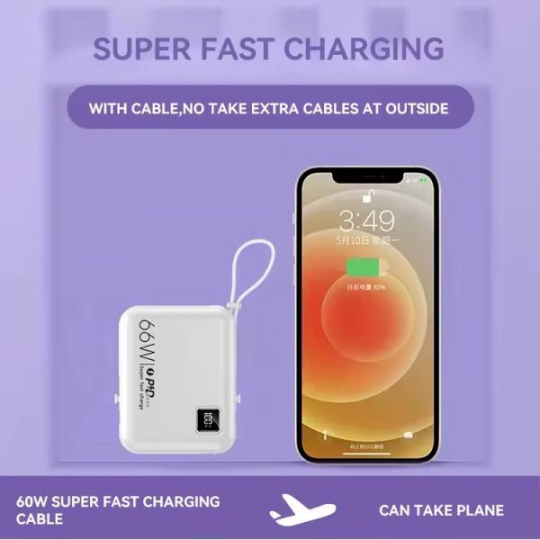 66W 10000mAh Type C PD Mobile Phone Fast Charging Power Bank Plastic Li-polymer Battery