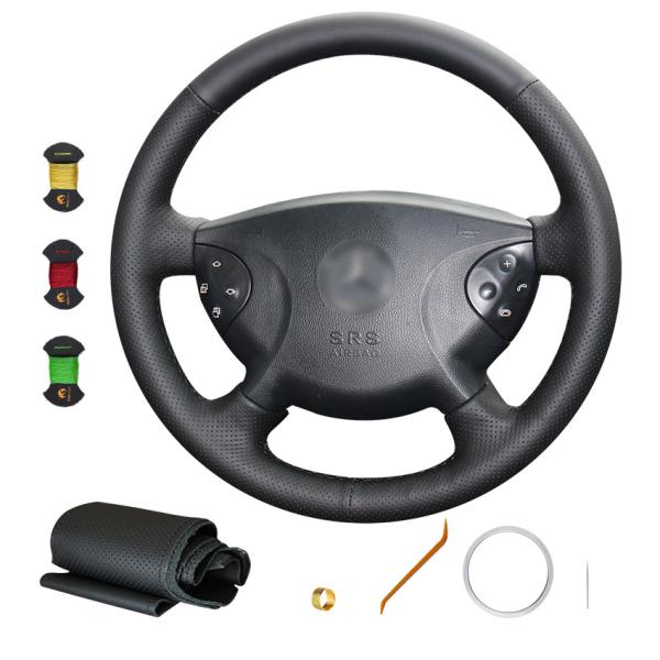Mercedes-Benz W210 E280 2007-2009 PU Leather Black DIY Car Wrap Steering Wheel Cover