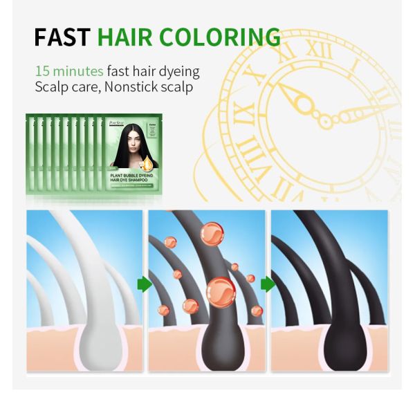 PureStyle OEM Fast Black Organic Bubble Hair Dye Shampoo 300ml Herbal Formula Permanent Treatment Cream Harmless for Hair Skin Free