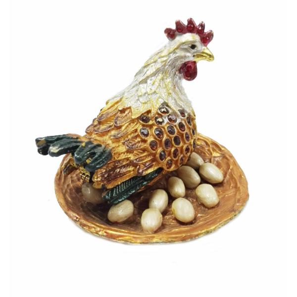 Wholesale pewter zinc alloy hen shape metal trinket box big size pewter hen metal trinket box