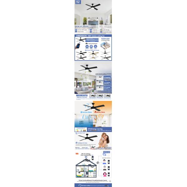 4* MDF лезвия Декоративный светодиодный потолочный вентилятор Черный отделка Дисциплинарный двигатель Энергосбережение