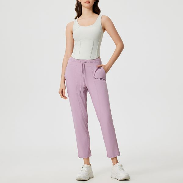 Lightweight Nylon Jogger Pants Elastic Waist Drawstring Tapered Ankle Length