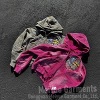 Servicio OEM ODM Hoodie de huellas de oro personalizado ropa callejera de hombres lavado con ácido 2 Way Zipper Hoodie