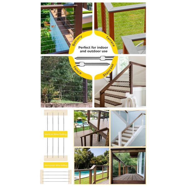 T316 Stainless Steel Cable Railing Hardware with 3/16-inch Stainless Steel Cables and Waterproof Swage Stud Terminal