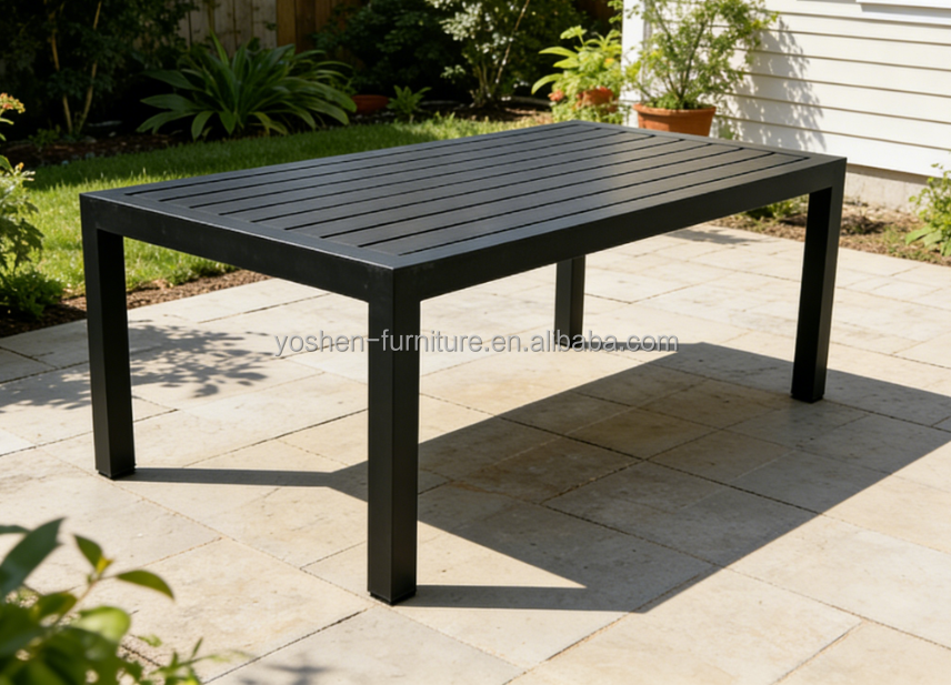 84-Inch Modern Minimalist Black Slat Rectangular Aluminum Coffee Table for Lounge Sofa Area