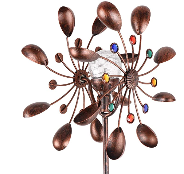 Bronze Color Steel 75 Inch  Led Solar Wind Spinner Light