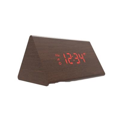 Household Electric Alarm Wooden Triangle Clock Led Alarm Clock With Calendar