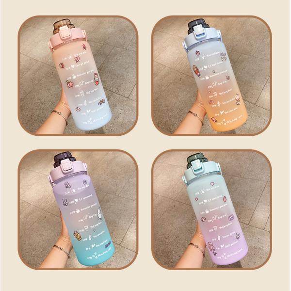 2L Motivational Time Marker Water Bottle with Straw and Stickers Gradient Color Durable