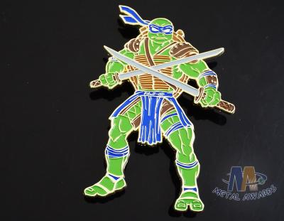 Custom Logo Ninja Turtle Zinc Alloy Metal Lapel Pin Bages, Cut Out Stye Shiny Gold Plating With Rupper