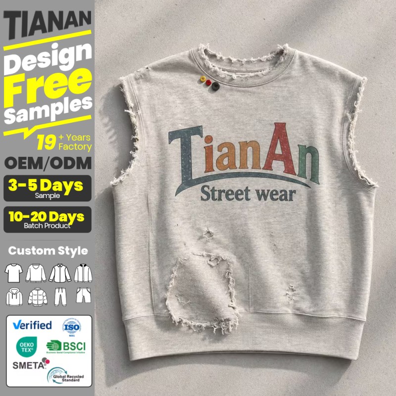 OEM Clothing Manufacturer Custom Tank Top Summer Heavyweight Distressed Vintage Loose Street Printed Cotton Men's Tank Top