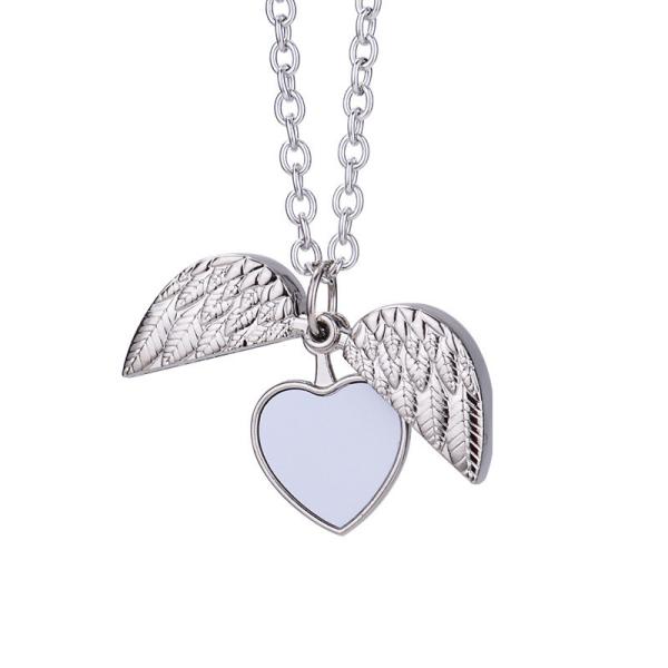 Custom Sublimation Angel Wings Heart Locket Pendant Necklace Personalized Locket Necklace