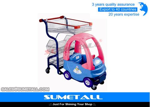 Popular Plastic Body Children Shopping Trolley With Child Car Seats For Grocery Store