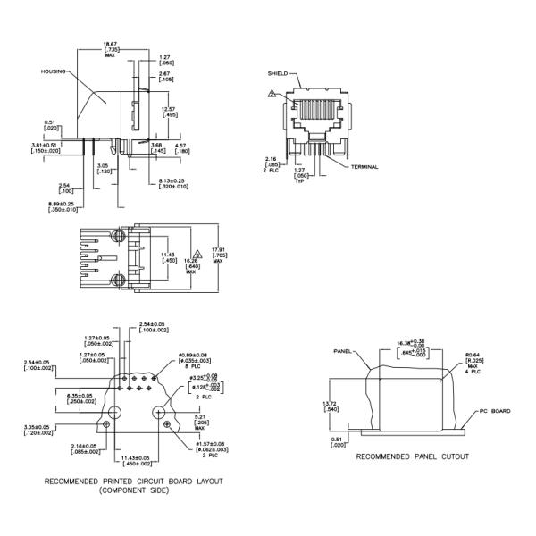 Низкий профиль RJ45 Стек 5555141-1 Защищенный замок для CAT 3