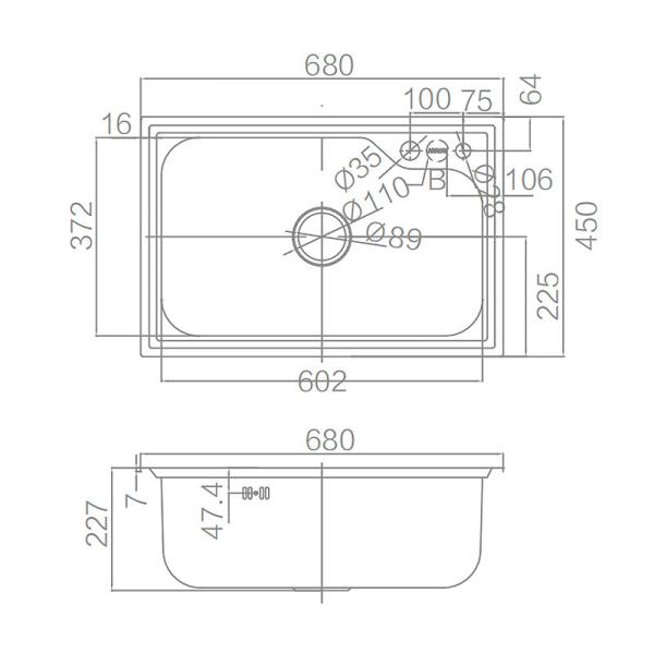 Почищенный щеткой шар 680x450x227mm кухонной раковины нержавеющей стали двойной