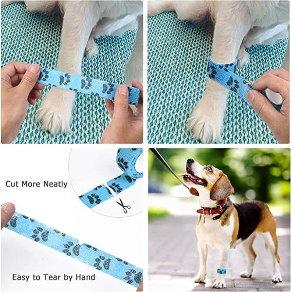 Vente en gros de produits autoadhésifs non tissés élastiques pour animaux de compagnie enveloppement de patte de chien pansement de patte de chien pansement cohérent