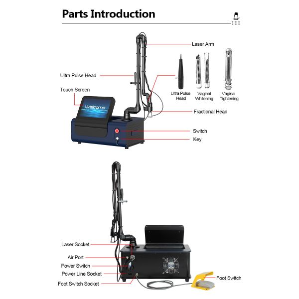360° Rotation Handle Skin Tightening Acne Treatment 10600nm Fracational Co2 Laser Machine
