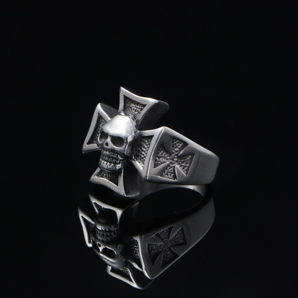 Retro Cross Skull Stainless Steel Ring Titanium Punk Trendy Style
