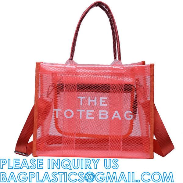 Wholesale Summer Clear Mesh PVC Beach Bags Transparent Design Tote Bags Women Luxury Handbags For Outdoor