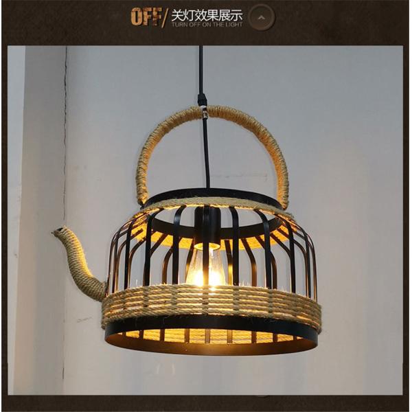 American Retro Teapot Industrial Pendant Lights Living Room Kitchen Rope Pendant Light(WH-VP-192)