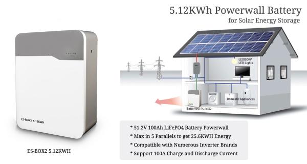 6000 Times Cycle Life Style Wall Mounted Household Energy Storage Battery 100Ah 48V Li-Ion