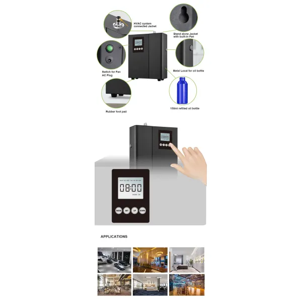 12V DC Silent HVAC Scent Diffuser Machine with 150ml Oil Capacity and 1ml/Hour Consumption