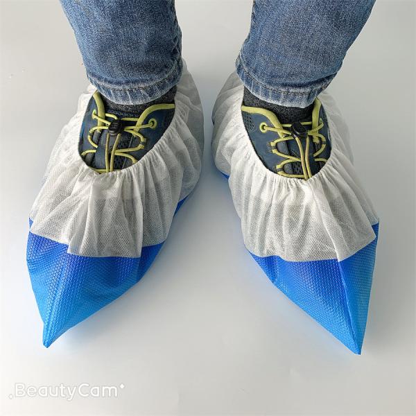 Non Woven PP PE Shoe Cover Plastic Blue Cleanroom Disposable Anti Slip Shoe Cover