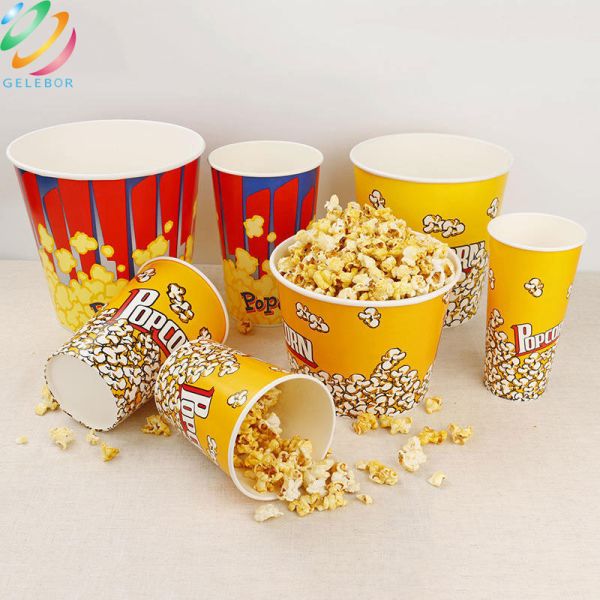Eco Friendly Disposable Food Packaging Round Popcorn Paper Cups Bucket 24oz